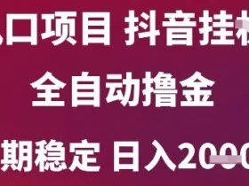 风口项目，六月最新玩法抖音无人挂G，全自动撸金，长期稳定 日入2k+【揭秘】