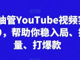 跨境油管YouTube视频实训营3.0，帮助你稳入局、搞流量、打爆款（更新2025）