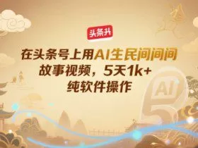 在头条号上用AI生民间故事视频，5天1k+，纯软件操作