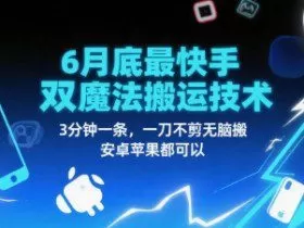 6月底最新快手双魔法搬运技术，3分钟一条，一刀不剪无脑搬，安卓苹果都可以