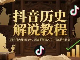 抖音历史解说教程，两个月内涨粉55W，适合零基础入门，可过伙伴计划