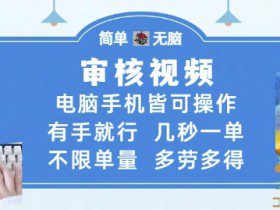 审核视频，电脑手机皆可操作，有手就行，几秒一单，不限单量，多劳多得【揭秘】