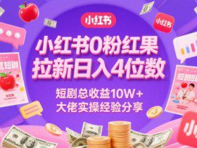 小红书0粉红果短剧拉新日入4位，数短剧总收益10W+大佬实操经验分享