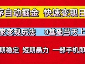 小程序自动掘金，快速变现日3张，独家变现玩法，0基础当天上手，长期稳定，一部手机即可【揭秘】