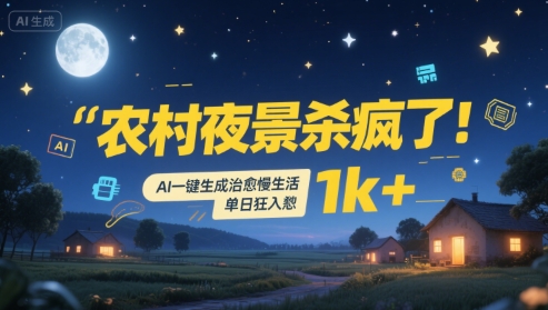 农村夜景杀疯了!AI一键生成治愈系慢生活,单日狂入1k+