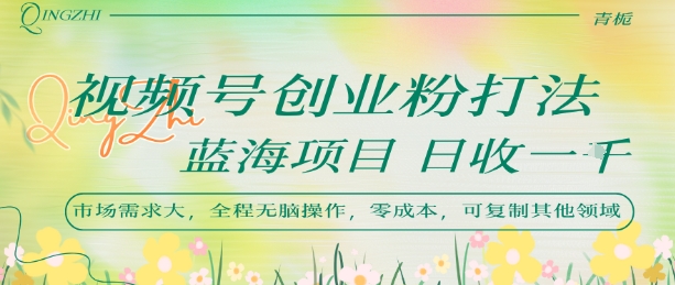 视频号创业粉打法,日入1k,蓝海项目,市场需求大,全程无脑操作,可复制
