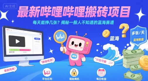 最新哔哩哔哩上B站搬砖项目,每天能挣几张?揭秘一般人不知道的蓝海赛道