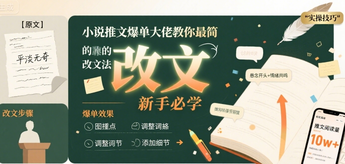 小说推文爆单大佬教你最简单的改文方法实操课,新手必学