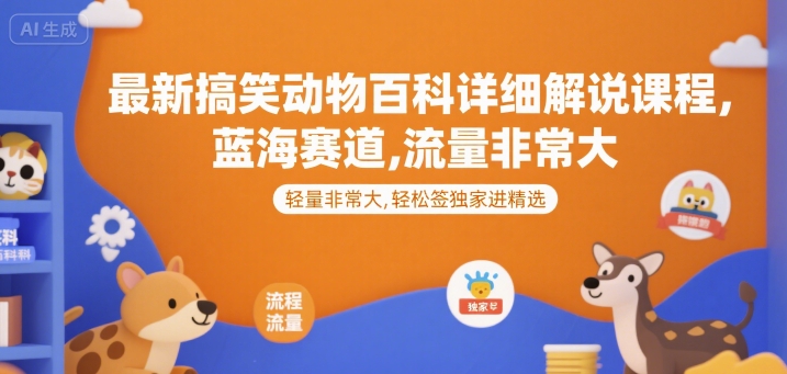 最新搞笑动物百科详细解说课程,蓝海赛道,流量非常大,轻松签独家进精选【揭秘】