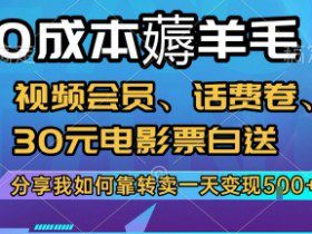 0成本薅羊毛!视频会员、话费卷、30元电影票白送，分享我如何靠转卖一天变现5张+【揭秘】