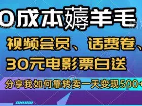 0成本薅羊毛!视频会员、话费卷、30元电影票白送，分享我如何靠转卖一天变现5张+【揭秘】