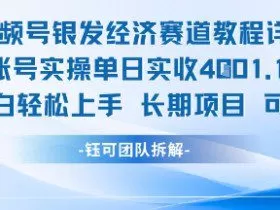 视频号银发经济赛道单账号实操单日实收1k+，小白轻松上手长期项目