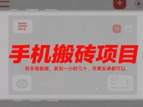手机搬砖项目，有手就能做，亲测一小时几十，苹果安卓都可以