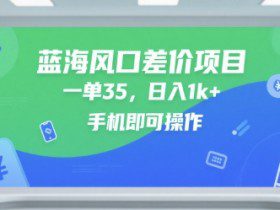 蓝海风口差价项目，一单35，日入1k+，手机即可操作【揭秘】