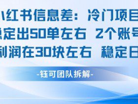 小红书信息差冷门项目一单利润30块每天稳定1.5k左右2个账号操作