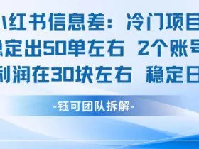小红书信息差冷门项目一单利润30块每天稳定1.5k左右2个账号操作