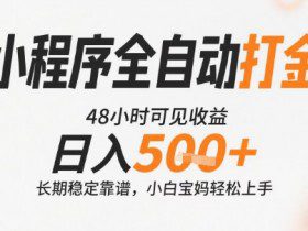 小程序全自动打金，快速可见收益，日入5张+长期稳定靠谱，操作简单【揭秘】