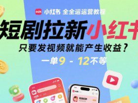 短剧拉新小红书全运营教程，只要发视频就能产生收益，一单9-12不等