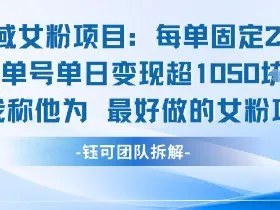 私域女粉项目：每单固定21块，单日变现超1k+，最好做的女粉项目
