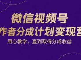 微信视频号创作者分成计划变现营，用心教学，直到取得分成收益