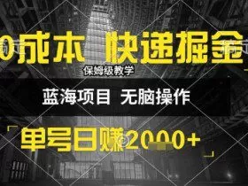 0成本快递掘金玩法，日入1k+，小白30分钟上手，收益嘎嘎猛【揭秘】