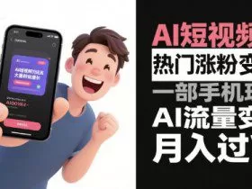 AI短视频热门涨粉变现，一部手机玩转AI流量变现，月入过W