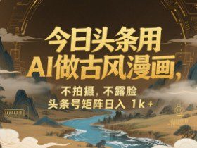 今日头条用AI做古风漫画，不拍摄，不露脸，头条号矩阵日入1k+