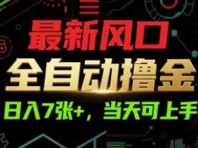 最新风口，全自动撸金，日入7张+，当天可上手【揭秘】