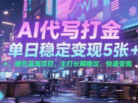 AI代写打金，单日稳定变现5张+，绿色蓝海项目，主打长期稳定，快速变现【揭秘】