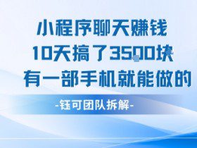 小程序聊天挣钱10天搞了3.5k，有一部手机就能做的