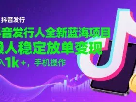 抖音发行人全新蓝海项目，懒人稳定放单变现,，日入1k+，手机操作【揭秘】