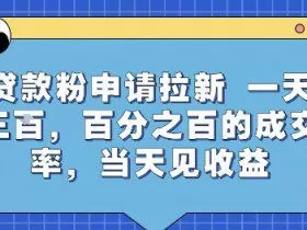 贷款粉申请拉新，一天三张，百分之百的成交率，当天见收益【揭秘】