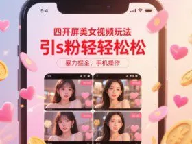 四开屏美女视频玩法，引s粉轻轻松松，暴力掘金，手机操作【揭秘】