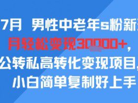 25年7月男性中老年s粉新玩法，月轻松变现3W+，公转私高转化变现项目，小白简单复制好上手