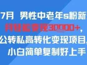 25年7月男性中老年s粉新玩法，月轻松变现3W+，公转私高转化变现项目，小白简单复制好上手