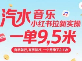 汽水音乐小红书拉新实操，，一单9.5米，有手就行，一个月挣了2.1W