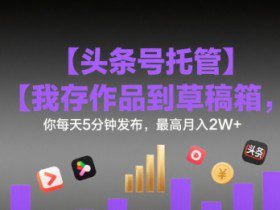 【头条号托管 】我存作品到草稿箱，你每天5分钟发布，最高月入2W+【揭秘】