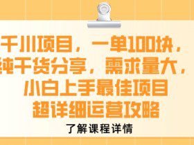 千川项目，一单1张，纯干货分享，需求量大，小白上手最佳项目，超详细运营攻略