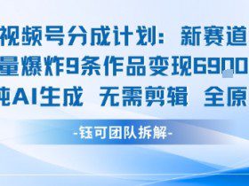 视频号新玩法 9条作品变现6.9k 纯AI生成无需剪辑全原创