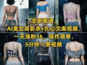 全新赛道，AI美女背影杀+扎心文案视频，一天涨粉5k，操作简单，5分钟一条视频