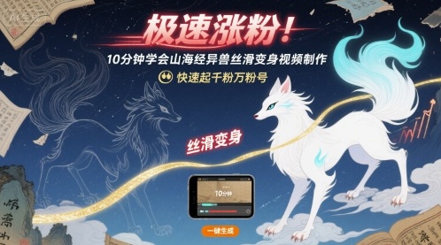 极速涨粉!10分钟学会山海经异兽丝滑变身视频制作,快速起千粉万粉号