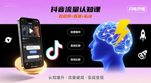 抖音流量认知课,短视频+直播+私域,认知提升,闪电开悟