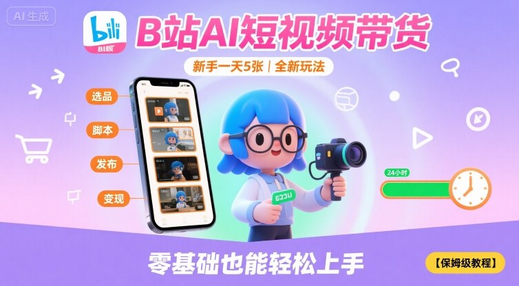 B站AI短视频带货,新手一天5张,全新玩法【保姆级教程】