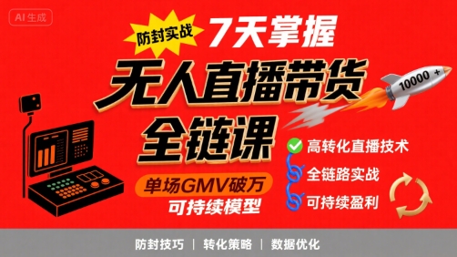 李哥·无人直播带货全链防封实战课,7天掌握高转化直播技术,实现单场GMV破万可持续模型