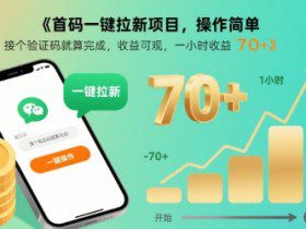 首码一键拉新项目，操作简单，接个验证码就算完成，收益可观， 一小时收益70+【揭秘】