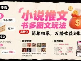 小说推文小红书多图文玩法，简单粗暴，万播收益3张