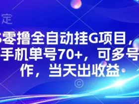 KS零撸全自动挂G项目，一部手机单号70+，可多号操作，当天出收益【揭秘】