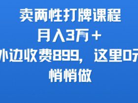 卖两性打牌课程，月入3W+外边收费899的课程，这里0元，悄悄做