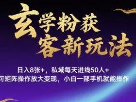 玄学粉获客新玩法日入8张+， 私域每天进线50人+，可矩阵操作放大变现，小白一部手机就能操作