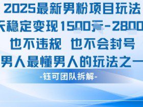 2025最新男粉项目玩法每天变现1k+也不违规也不会封号男人最懂男人的玩法
